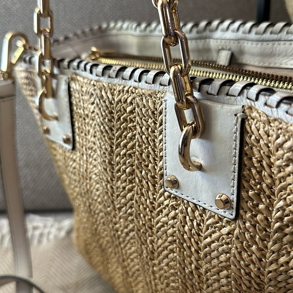 Summer Straw Michael Kors Handbag with White Leather Straps - Picture 3 of 17